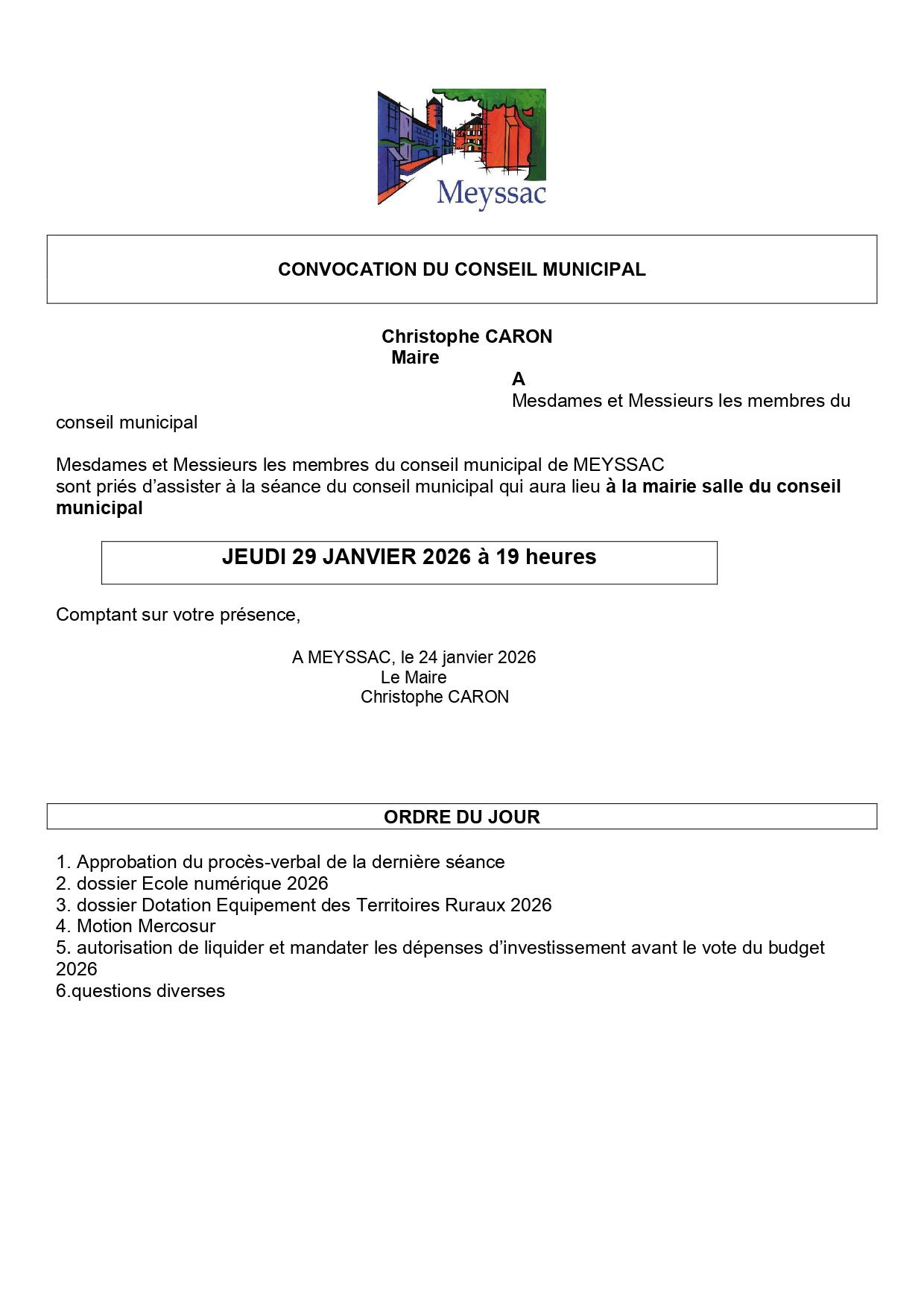 convocation du 29 janvier 2026