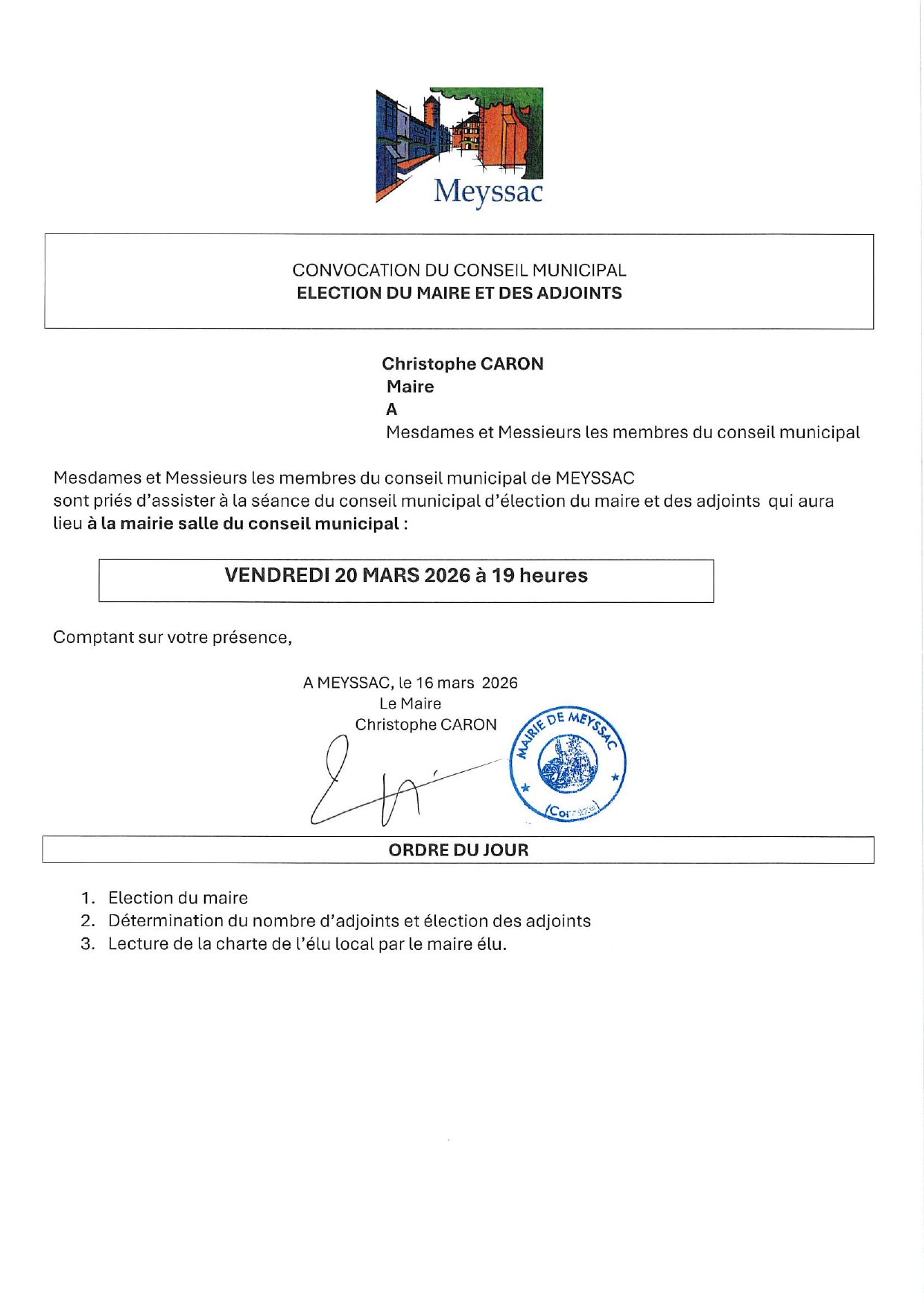 convocation séance du 20 mars 2026