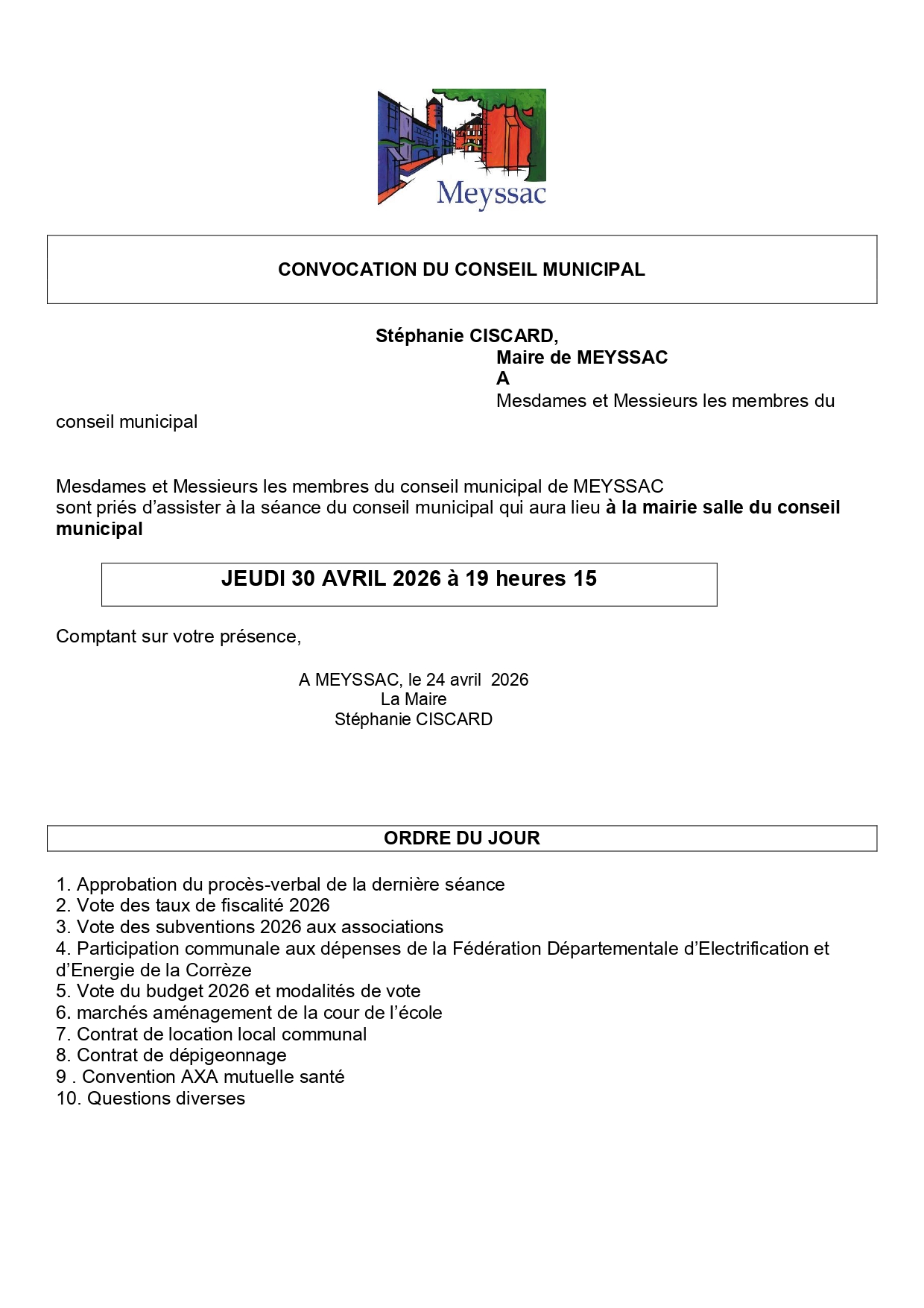 convocation du 30 avril 2026